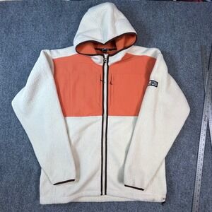 EBTEK Eddie Bauer Fleece Hoodie Mens Tall Large Orange Cream Colorblock Full Zip